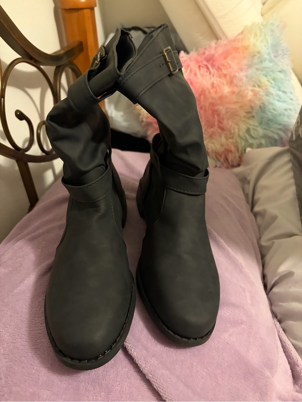 Women’s Black Ankle Boots with Buckle Strap